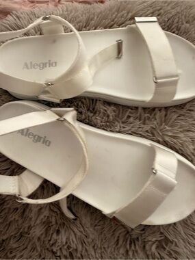 Alegria White Platform Sandals with Ankle Strap
